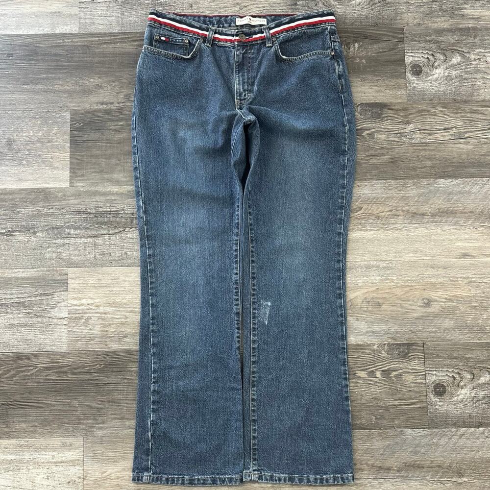 Vintage Y2k Tommy Hilfiger Blue Womens 10 Straight Denim Jeans Striped Waist‎